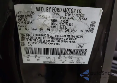 2006 Ford Escape Xls/Xls Manual from USA, damaged, VIN 1FMYU02Z56KA46189